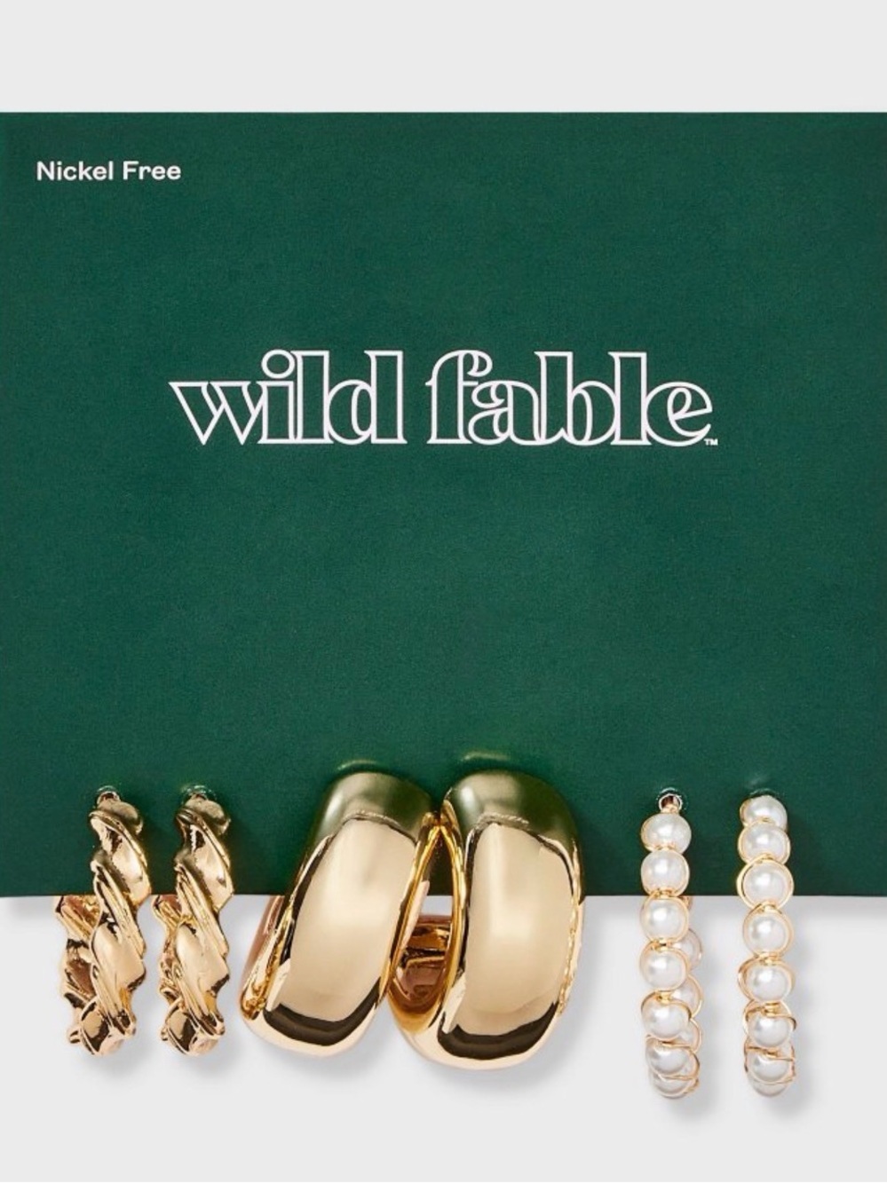 wild fable Gold Hoop & Pearl Trio Earring Set